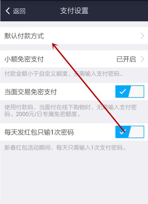 支付宝APP设置默认支付方式的详细操作截图