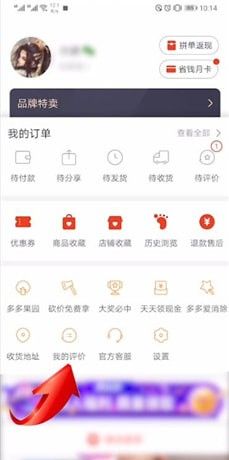 拼多多中查看自己评价教程截图