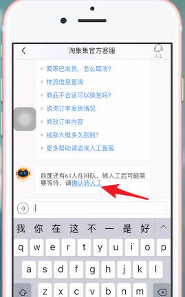 淘集集APP联系客服的操作过程截图