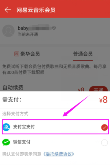 网易云音乐开通会员的操作流程截图