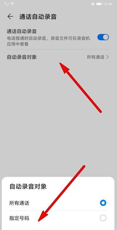 荣耀v30pro设置指定号码通话自动录音的操作流程截图