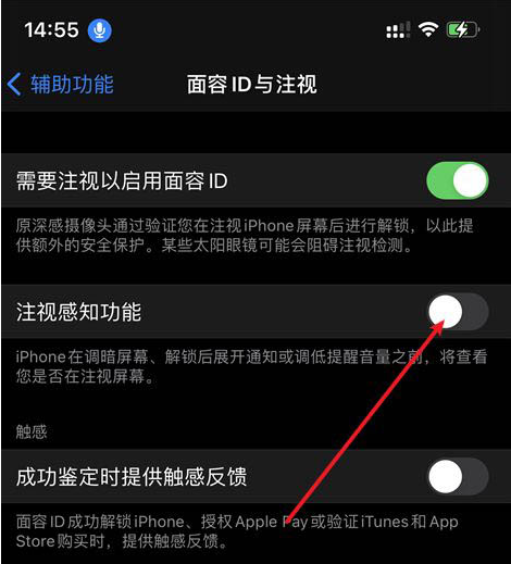 如何关闭iPhone12注视感知?iPhone12关闭注视感知功能讲解截图