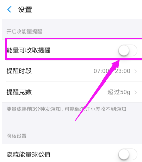 支付宝蚂蚁森林设置能量可收取提醒的详细操作截图