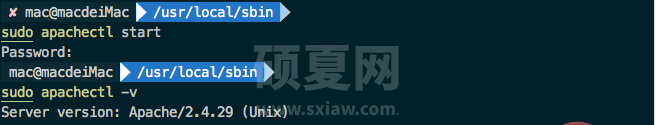 图 Terminal输入命令打开apache服务及查看版本号