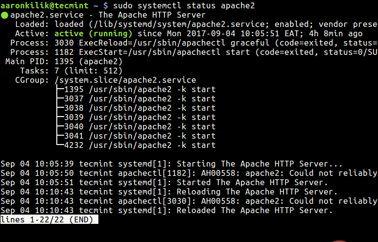 使用Systemctl检查Apache状态